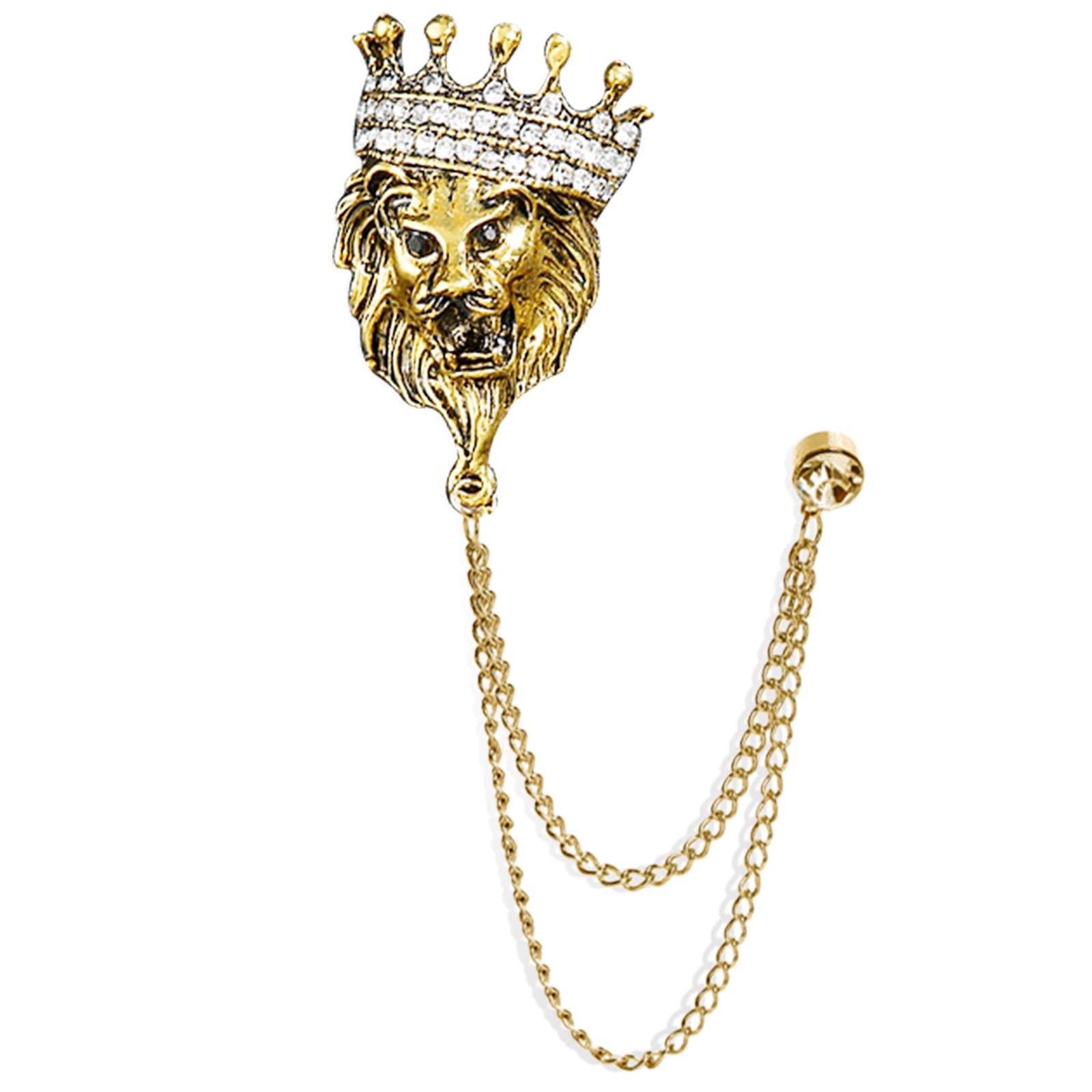 SANNIDHI Men's Vintage Brooch Golden Alloy Crown Lion Tassel Pin Brooch Rhinestone Embellished Brooch Gift for Men SANNIDHI Men's Vintage Brooch Golden Alloy Crown Lion Tassel Pin Brooch Rhinestone Embellished Brooch Gift for Men